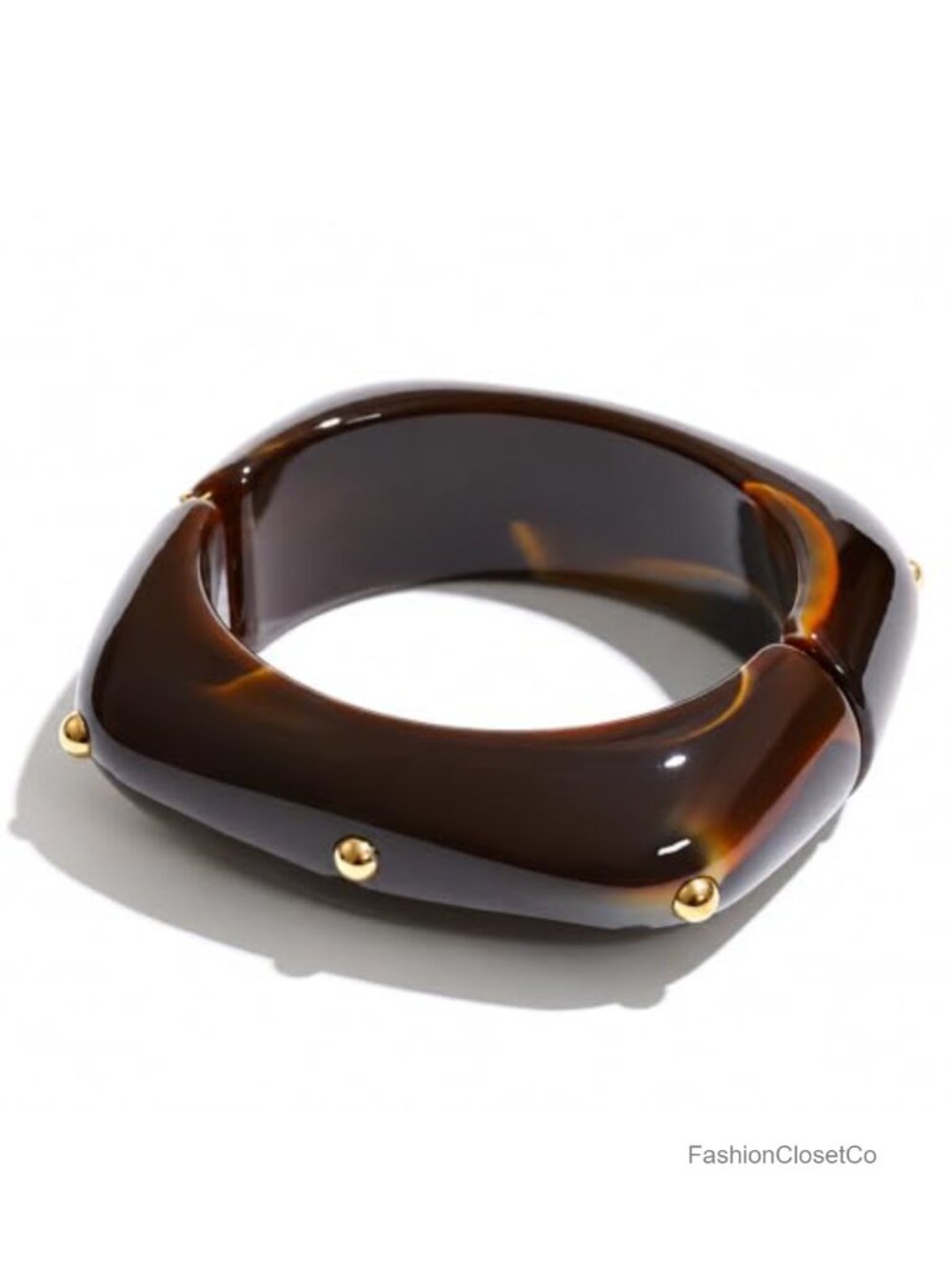 Chunky Square Acrylic Bangle Bracelet Hinged 18K Gold-Plated